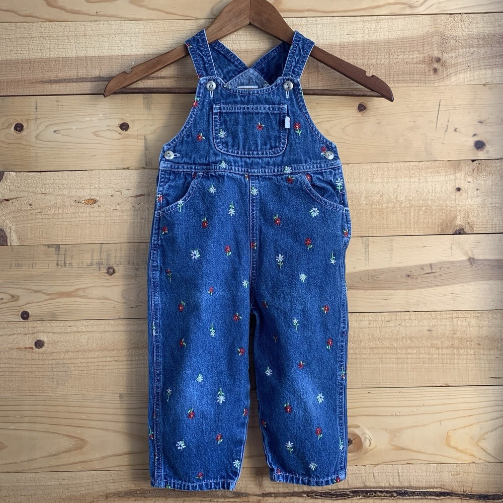 Vintage Carters 2T Daisy Bib Overalls Denim Floral Jean 90's